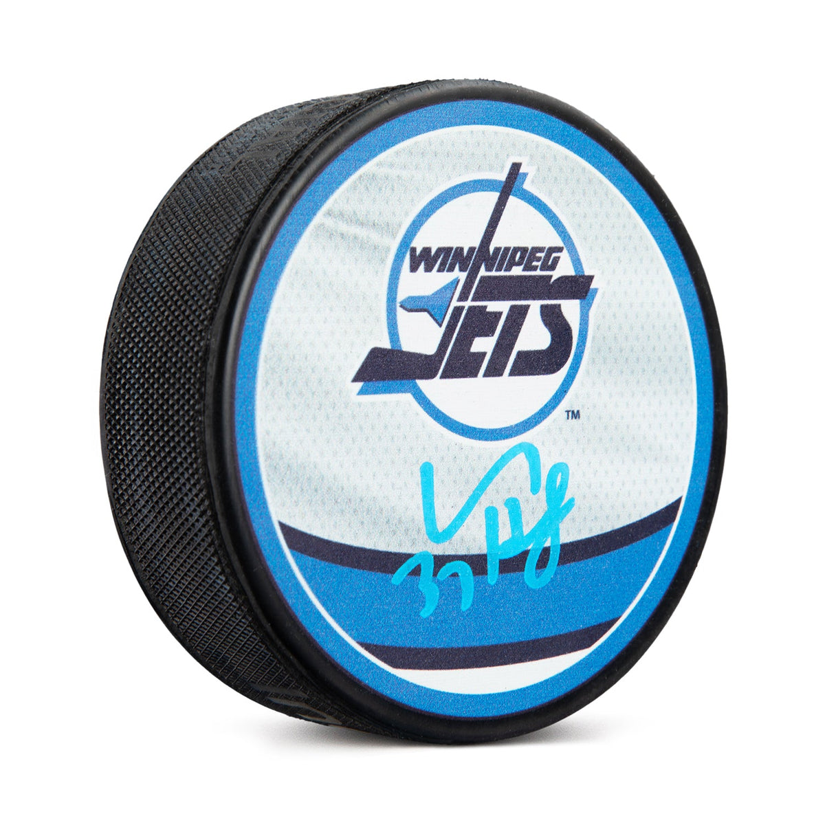 Connor Hellebuyck Signed Winnipeg Jets Reverse Retro Dual Logo Puck product image 1, provided for visual reference and