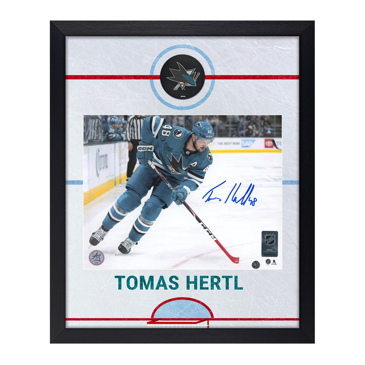 Tomas Hertl Autographed San Jose Sharks Rink Graphic 19x23 Frame product image 1, provided for visual reference and product