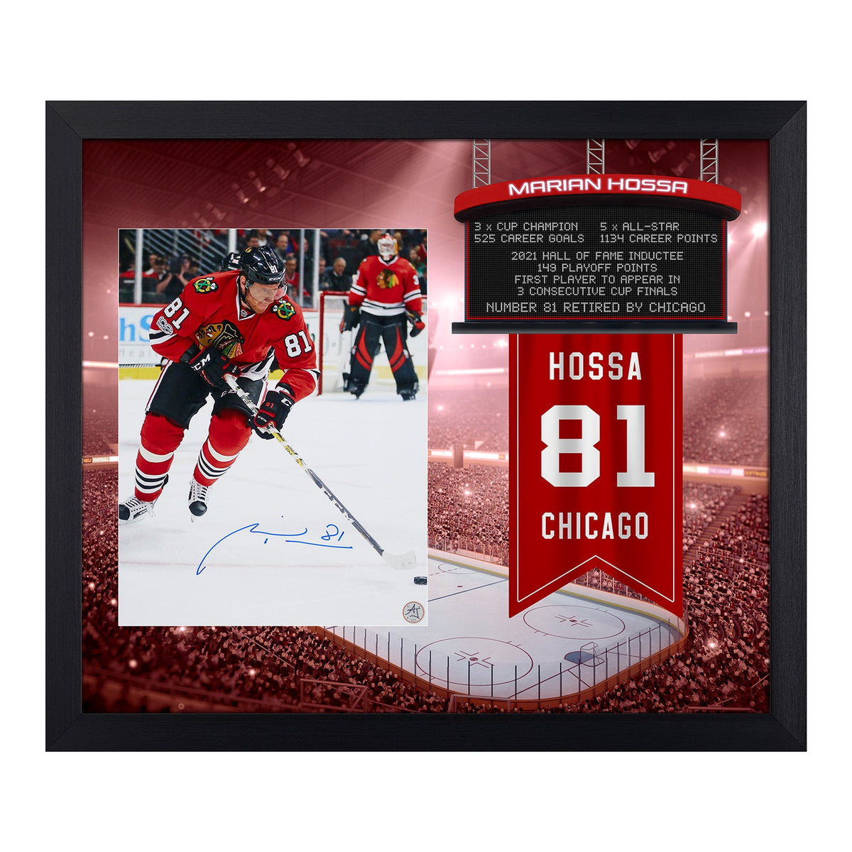 Marian Hossa Signed Chicago Blackhawks Retired Number 23x27 Frame product image 1, provided for visual reference and product