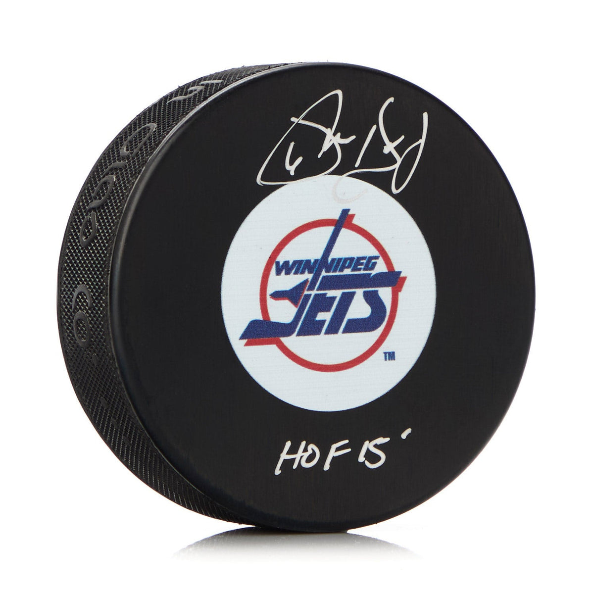Phil Housley Signed Winnipeg Jets Hockey Puck with HOF Note product image 1, provided for visual reference and product