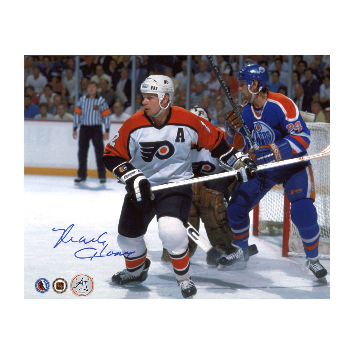 Mark Howe Autographed Philadelphia Flyers Game Action 8x10 Photo product image 1, provided for visual reference and product