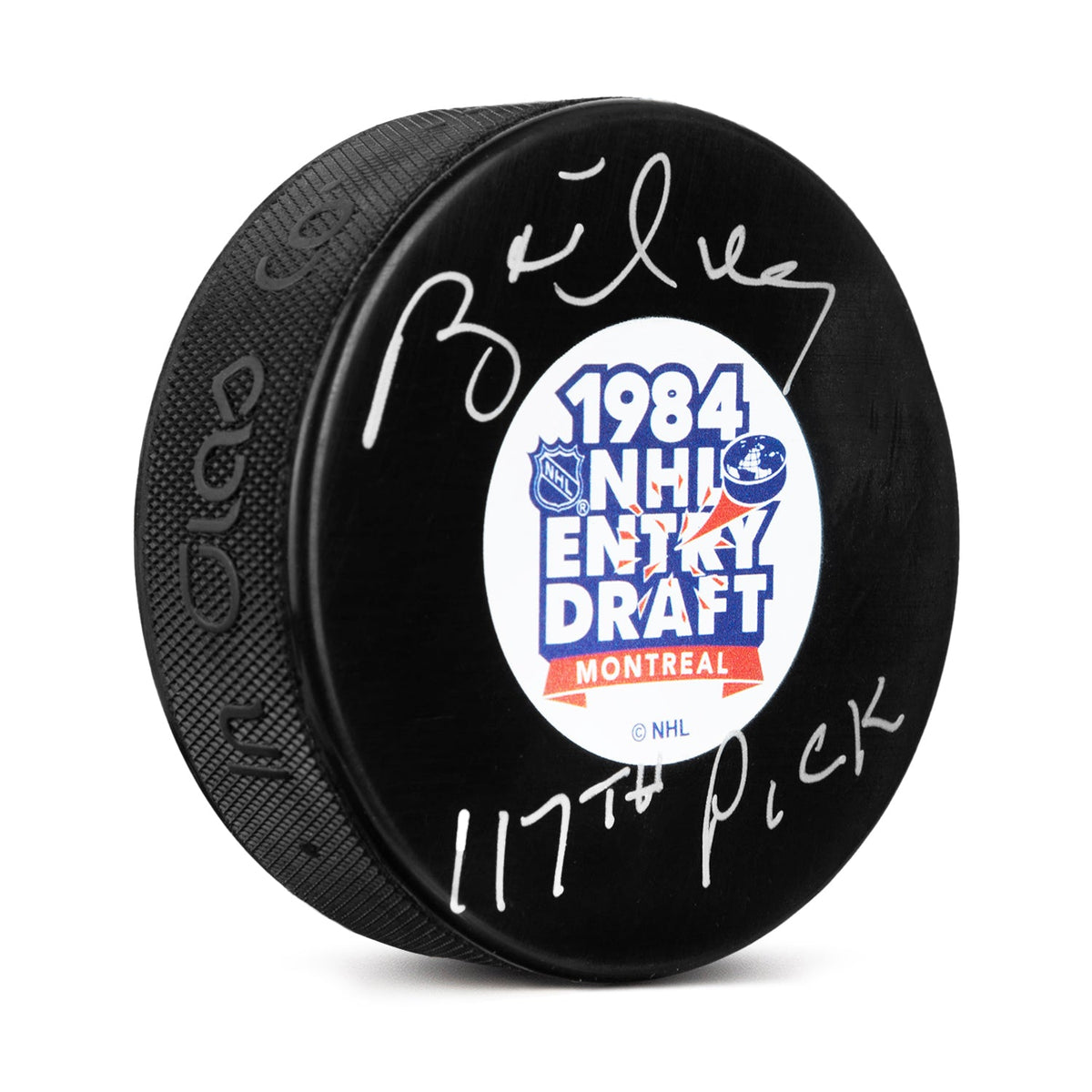 Brett Hull Signed 1984 NHL Entry Draft Puck with 117th Pick Note product image 1, provided for visual reference and product
