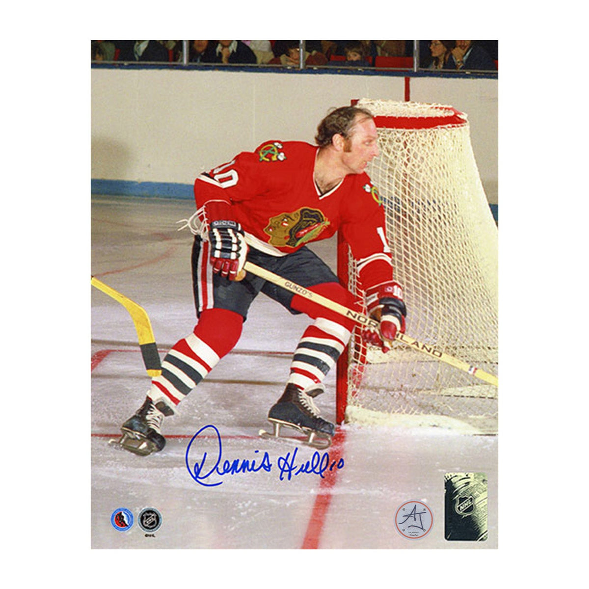 Dennis Hull Autographed Chicago Blackhawks Game Action 8x10 Photo product image 1, provided for visual reference and product
