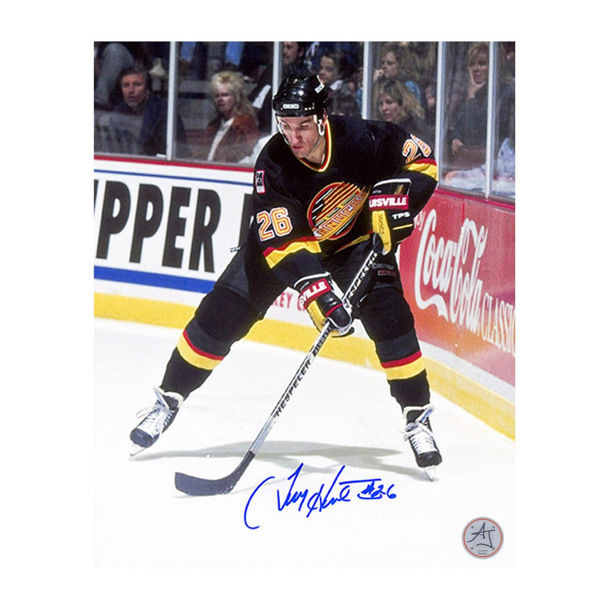 Tim Hunter Autographed Vancouver Canucks Game Action 8x10 Photo product image 1, provided for visual reference and product