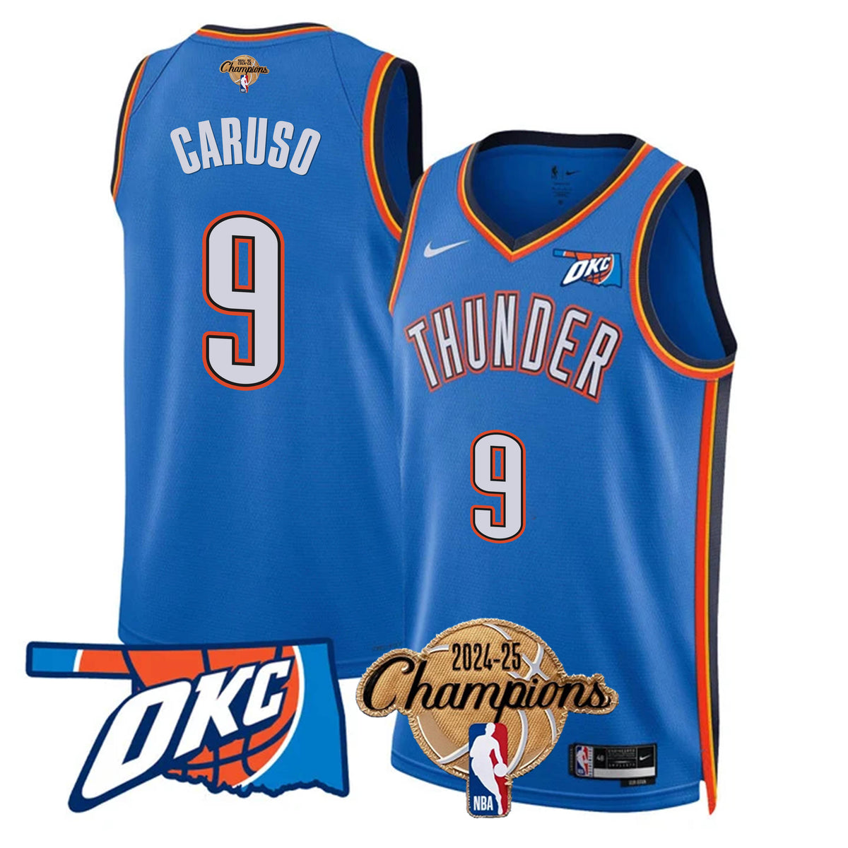 The Thunder 2024-25 Champions Black Gold Jersey - Stitched product image 23, provided for visual reference and product