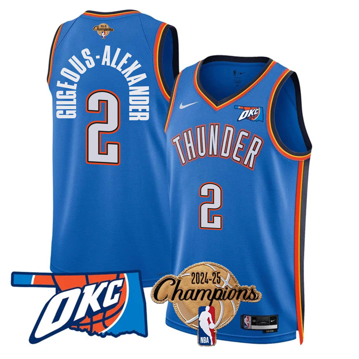 The Thunder 2024-25 Champions Black Gold Jersey - Stitched product image 27, provided for visual reference and product