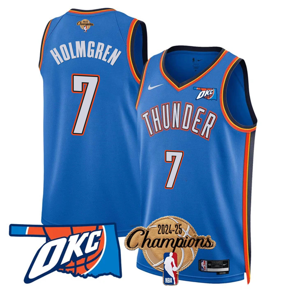 The Thunder 2024-25 Champions Black Gold Jersey - Stitched product image 29, provided for visual reference and product