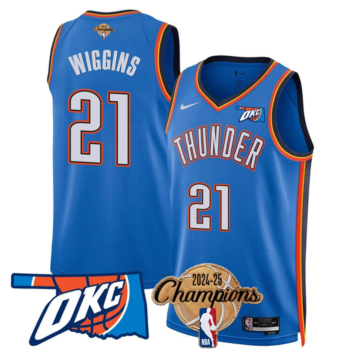 The Thunder 2024-25 Champions Black Gold Jersey - Stitched product image 31, provided for visual reference and product