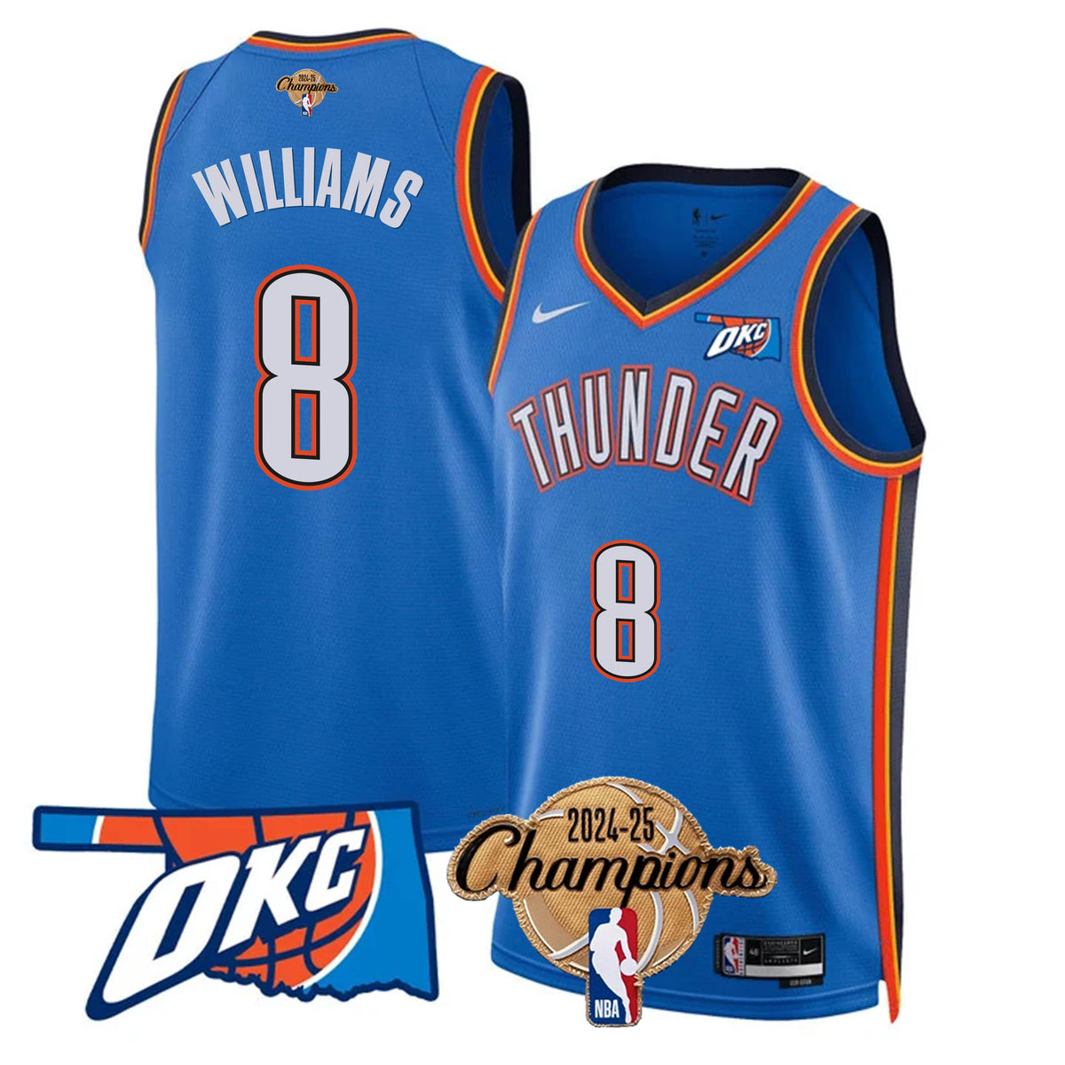 The Thunder 2024-25 Champions Black Gold Jersey - Stitched product image 32, provided for visual reference and product