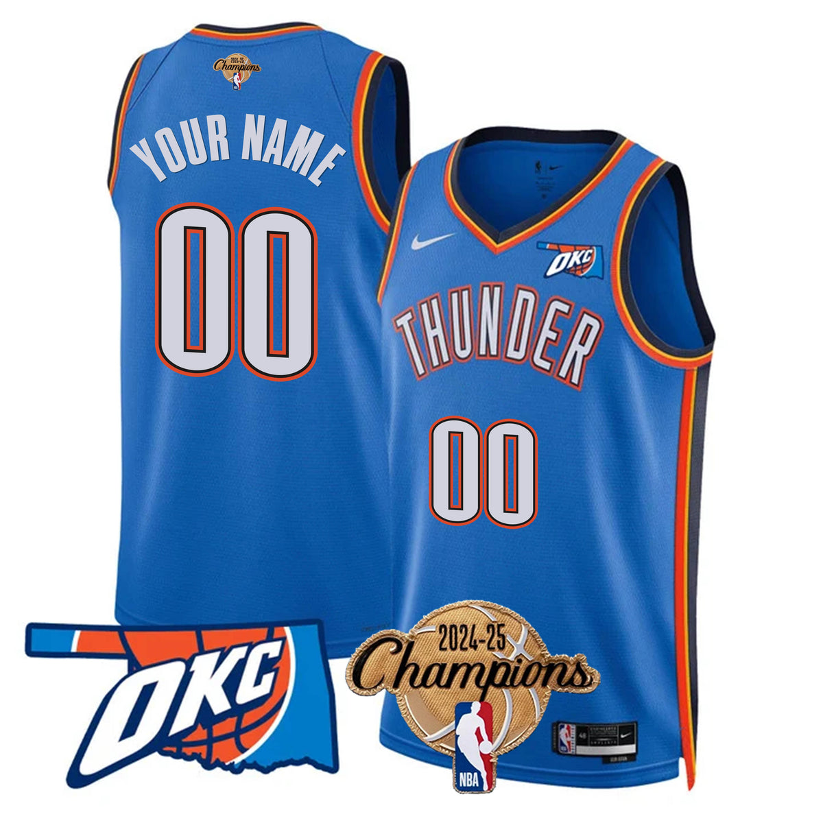 OKC 2024-25 Champions Custom Jersey - Stitched product image 3, provided for visual reference and product detail review