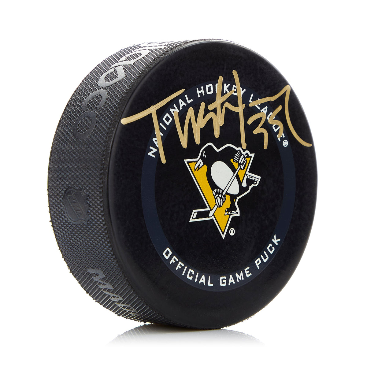 Tristan Jarry Pittsburgh Penguins Autographed Official Game Puck product image 1, provided for visual reference and product