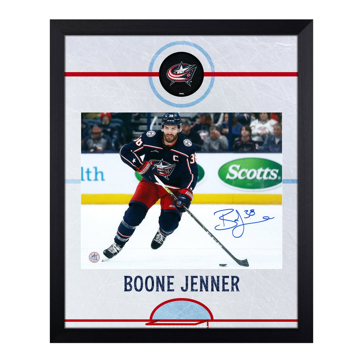 Boone Jenner Autographed Columbus Blue Jackets Graphic Rink 19x23 Frame product image 1, provided for visual reference and