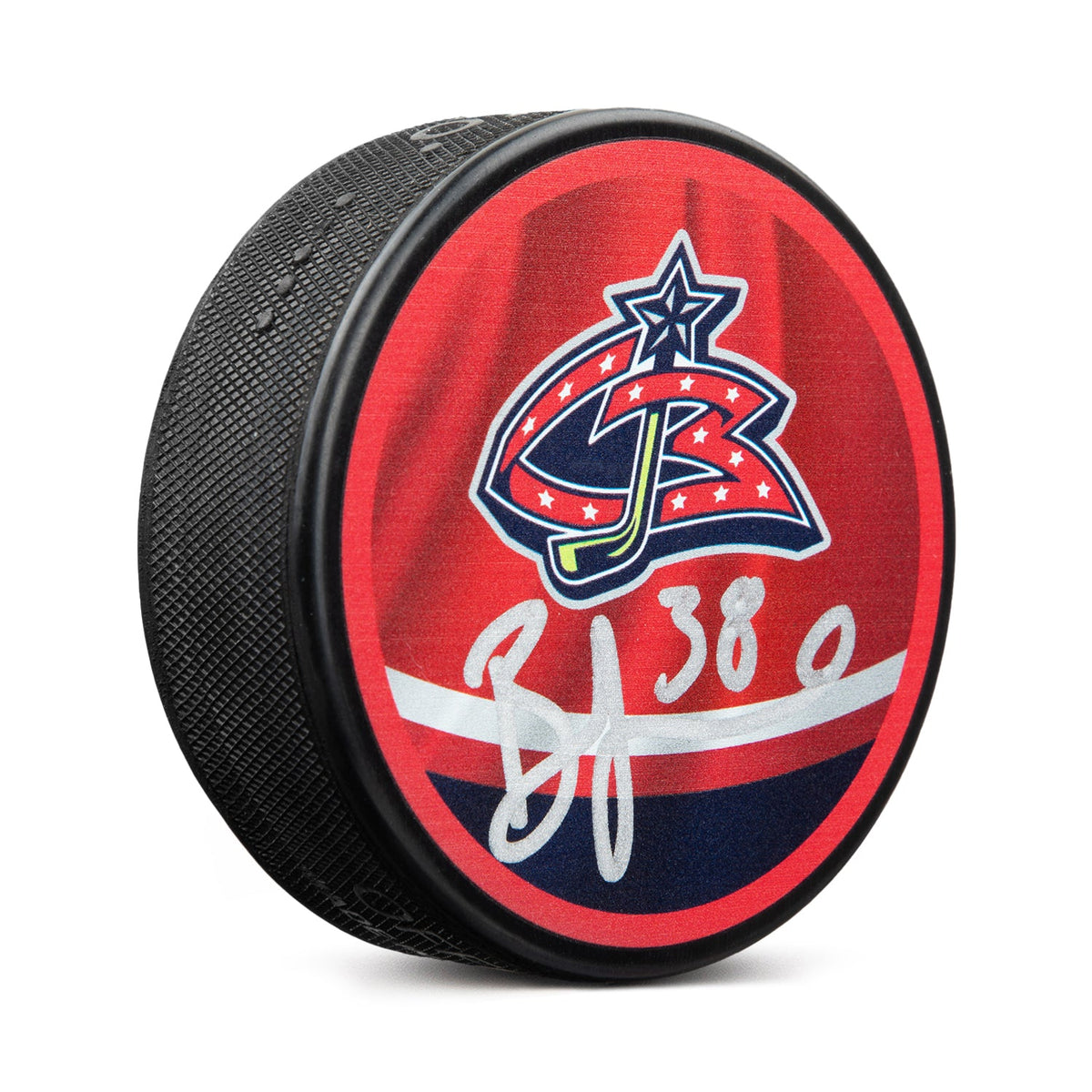 Boone Jenner Signed Columbus Blue Jackets Reverse Retro Dual Logo Puck product image 1, provided for visual reference and