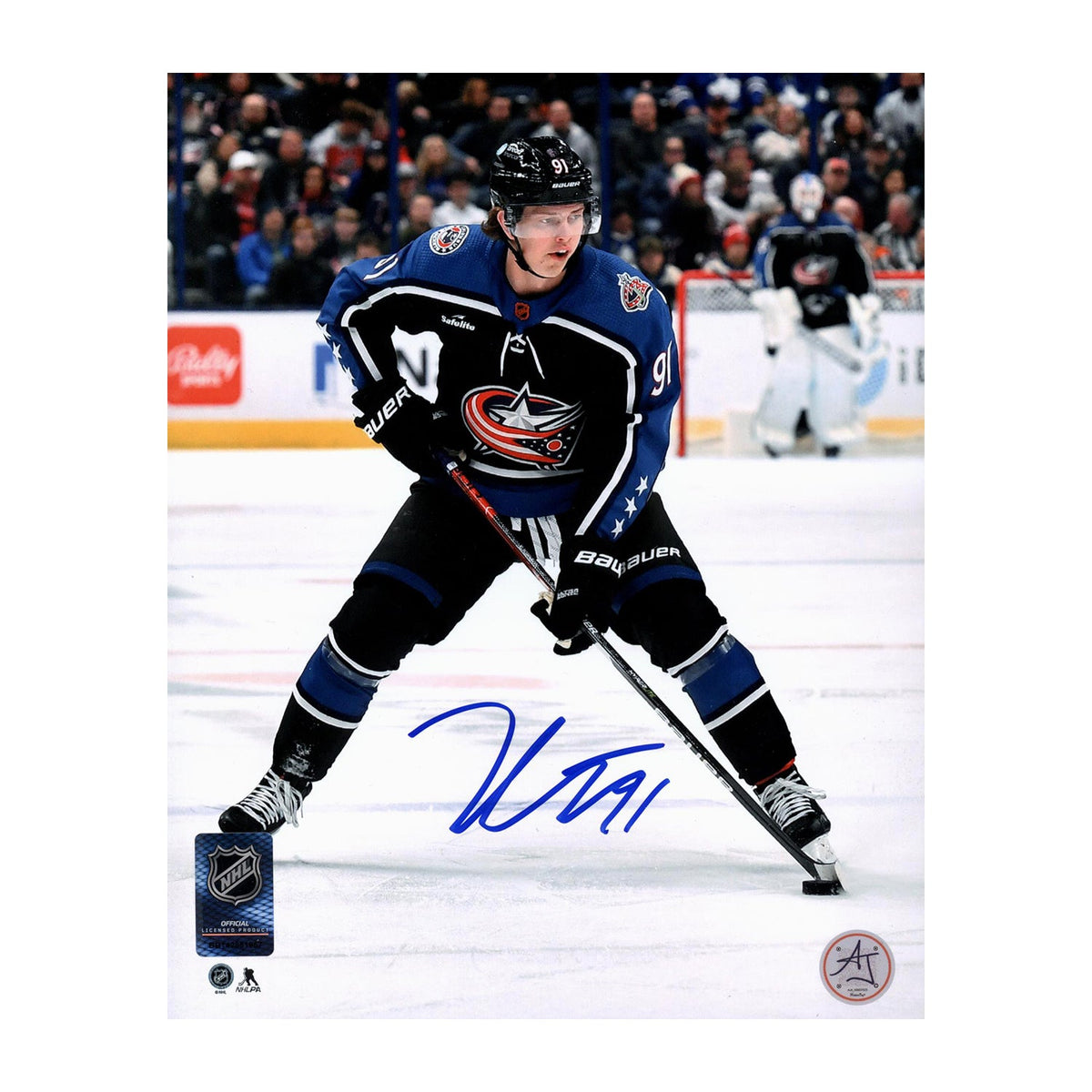 Kent Johnson Signed Columbus Blue Jackets Rookie 8x10 Photo product image 1, provided for visual reference and product