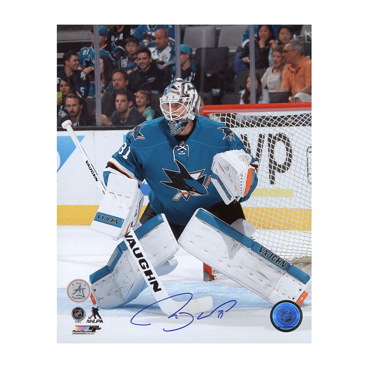 Martin Jones San Jose Sharks Autographed Goalie 8x10 Photo product image 1, provided for visual reference and product detail