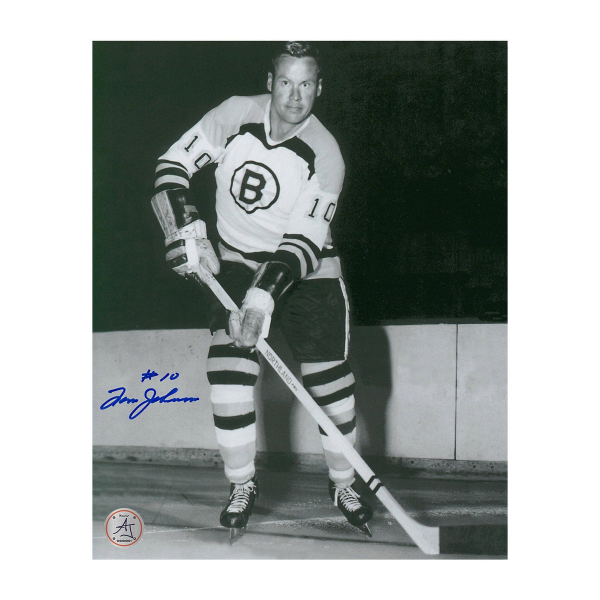 Tom Johnson Autographed Boston Bruins Black and White 8x10 Photo product image 1, provided for visual reference and product