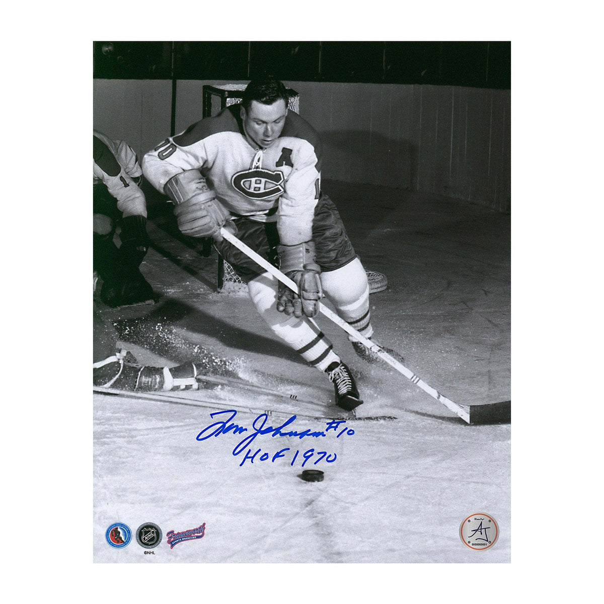 Tom Johnson Signed Montreal Canadiens Black & White 8x10 Photo with Note product image 1, provided for visual reference and
