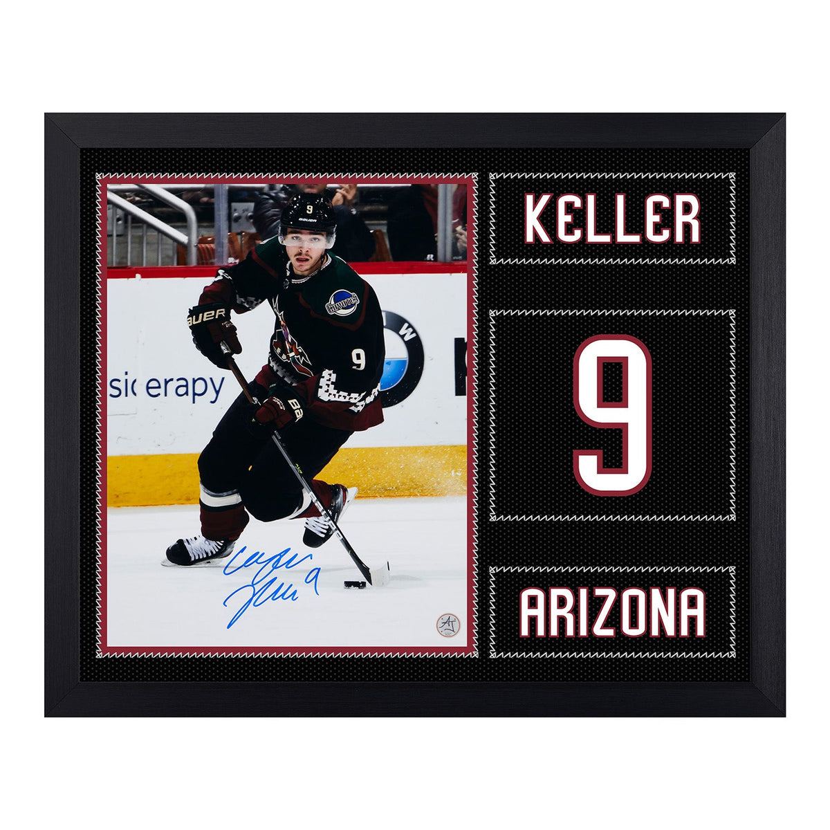 Clayton Keller Autographed Arizona Coyotes Uniform Graphic 19x23 Frame product image 1, provided for visual reference and