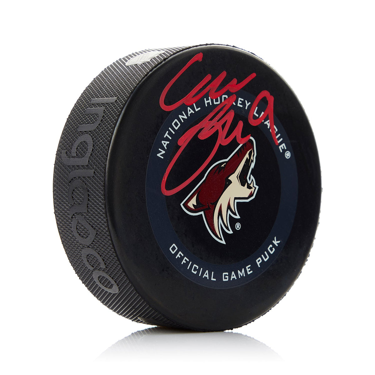 Clayton Keller Autographed Arizona Coyotes Official Game Puck product image 1, provided for visual reference and product
