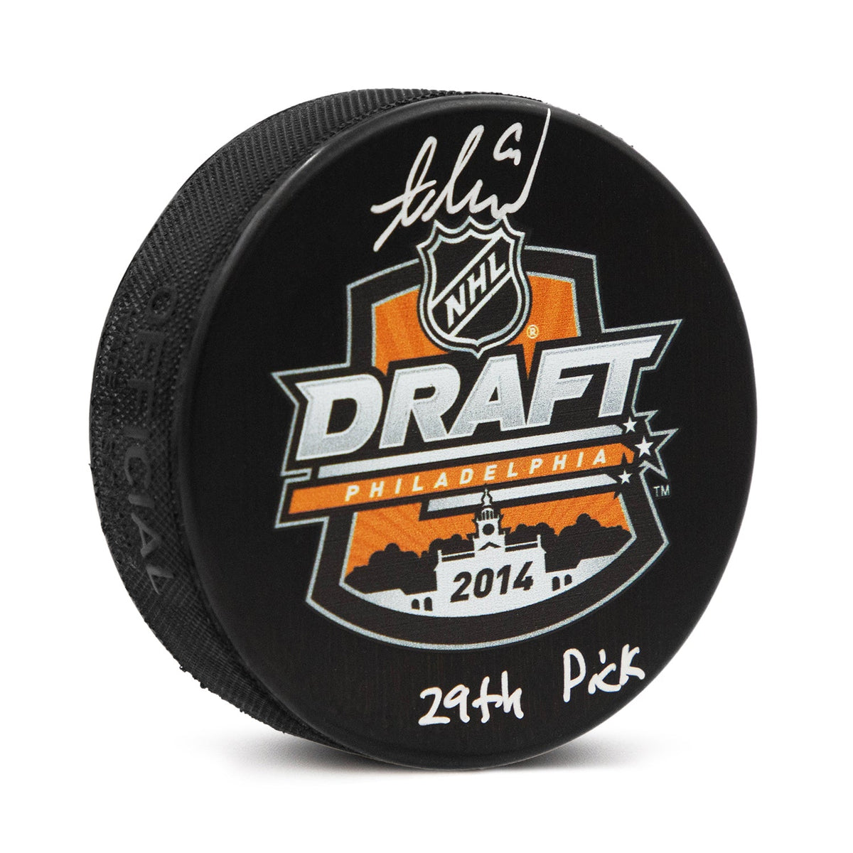 Adrian Kempe Signed 2014 NHL Entry Draft Puck with 29th Pick Note product image 1, provided for visual reference and product
