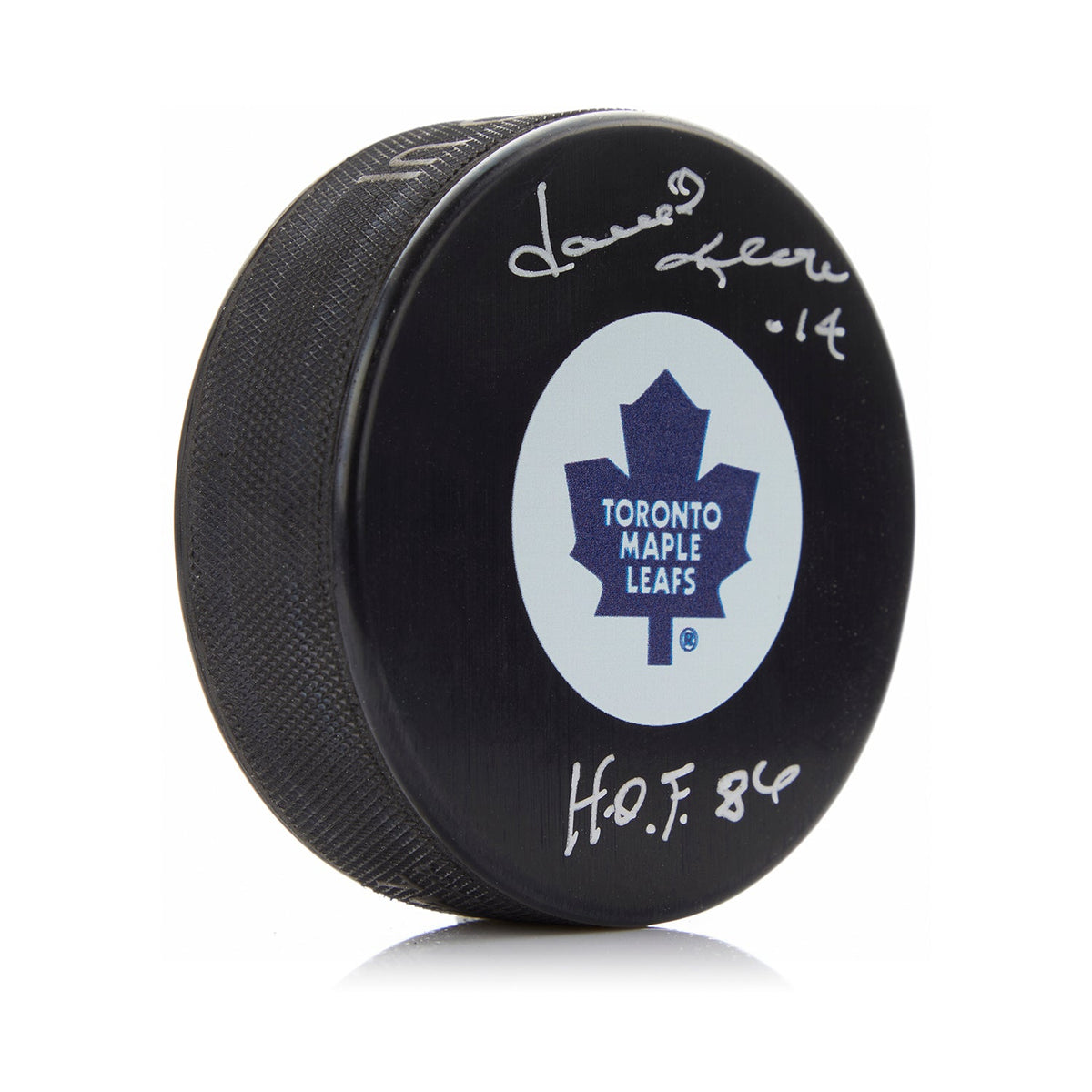 Dave Keon Signed Toronto Maple Leafs Hockey Puck with HOF Note product image 1, provided for visual reference and product
