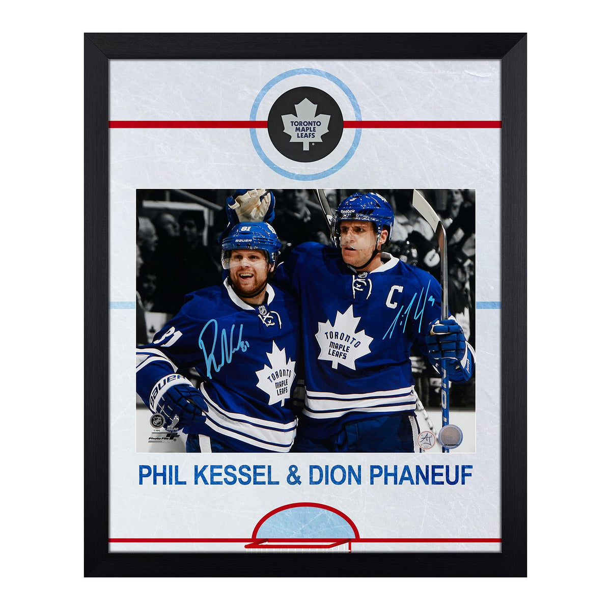 Phil Kessel & Dion Phaneuf Dual Signed Maple Leafs Graphic Rink 19x23 Frame product image 1, provided for visual reference