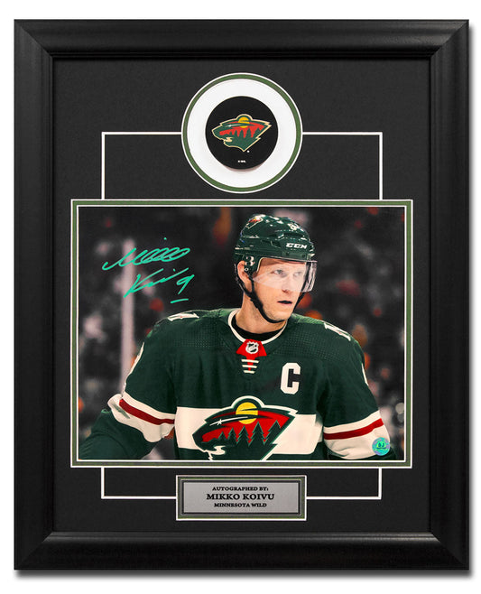 Mikko Koivu Minnesota Wild Autographed Hockey Close-Up 20x24 Puck Frame product image 1, provided for visual reference and