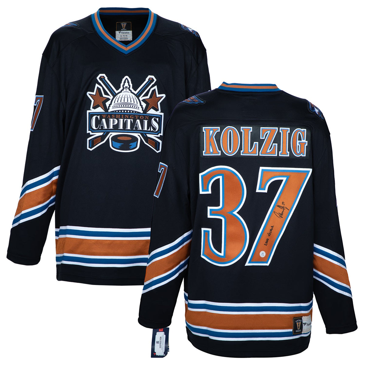 Olaf Kolzig Signed Washington Capitals Retro Fanatics Jersey with Vezina Note product image 3, provided for visual reference