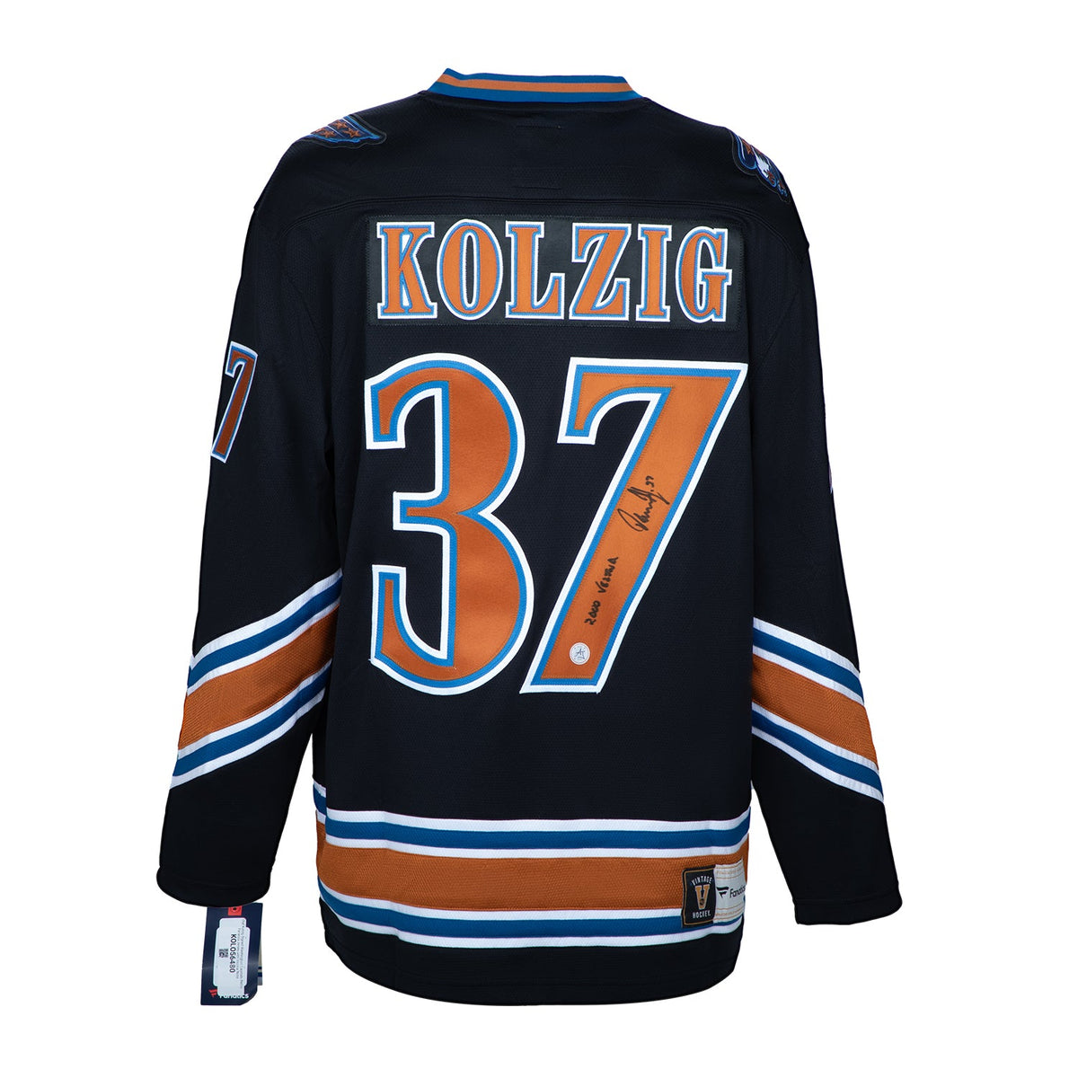 Olaf Kolzig Signed Washington Capitals Retro Fanatics Jersey with Vezina Note product image 1, provided for visual reference