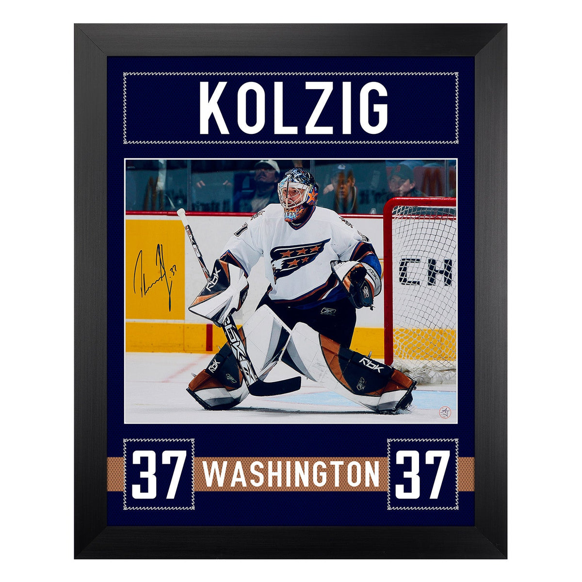Olaf Kolzig Signed Washington Capitals Uniform Graphic 26x32 Frame product image 1, provided for visual reference and