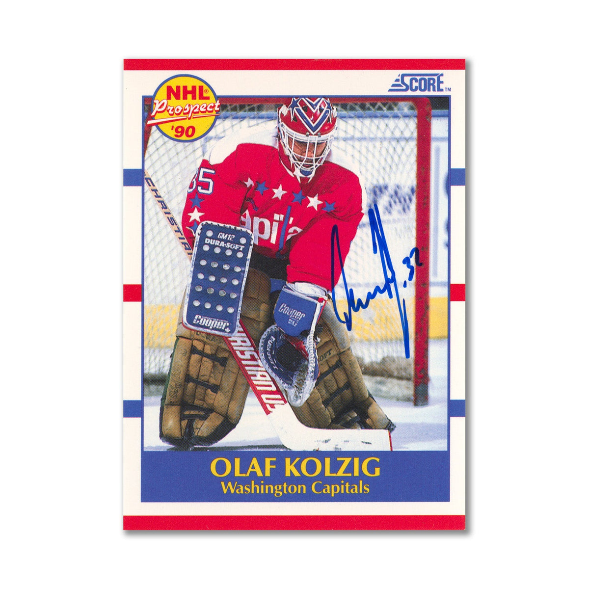Autographed 1990-91 Score #392 Olaf Kolzig Rookie Card product image 1, provided for visual reference and product detail