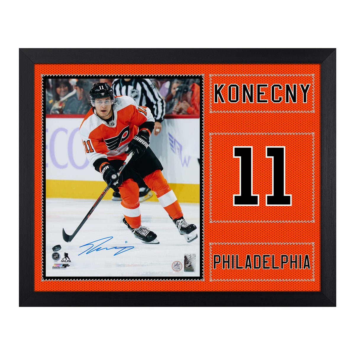 Travis Konecny Signed Philadelphia Flyers Uniform Graphic 19x23 Frame product image 1, provided for visual reference and