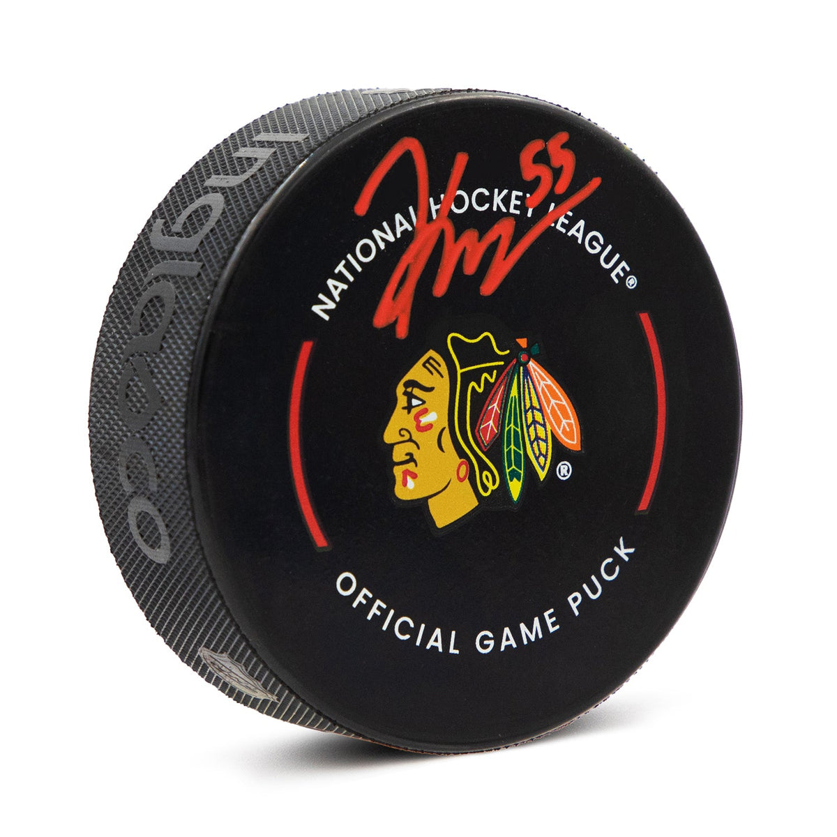 Kevin Korchinski Autographed Chicago Blackhawks Official Game Puck product image 1, provided for visual reference and
