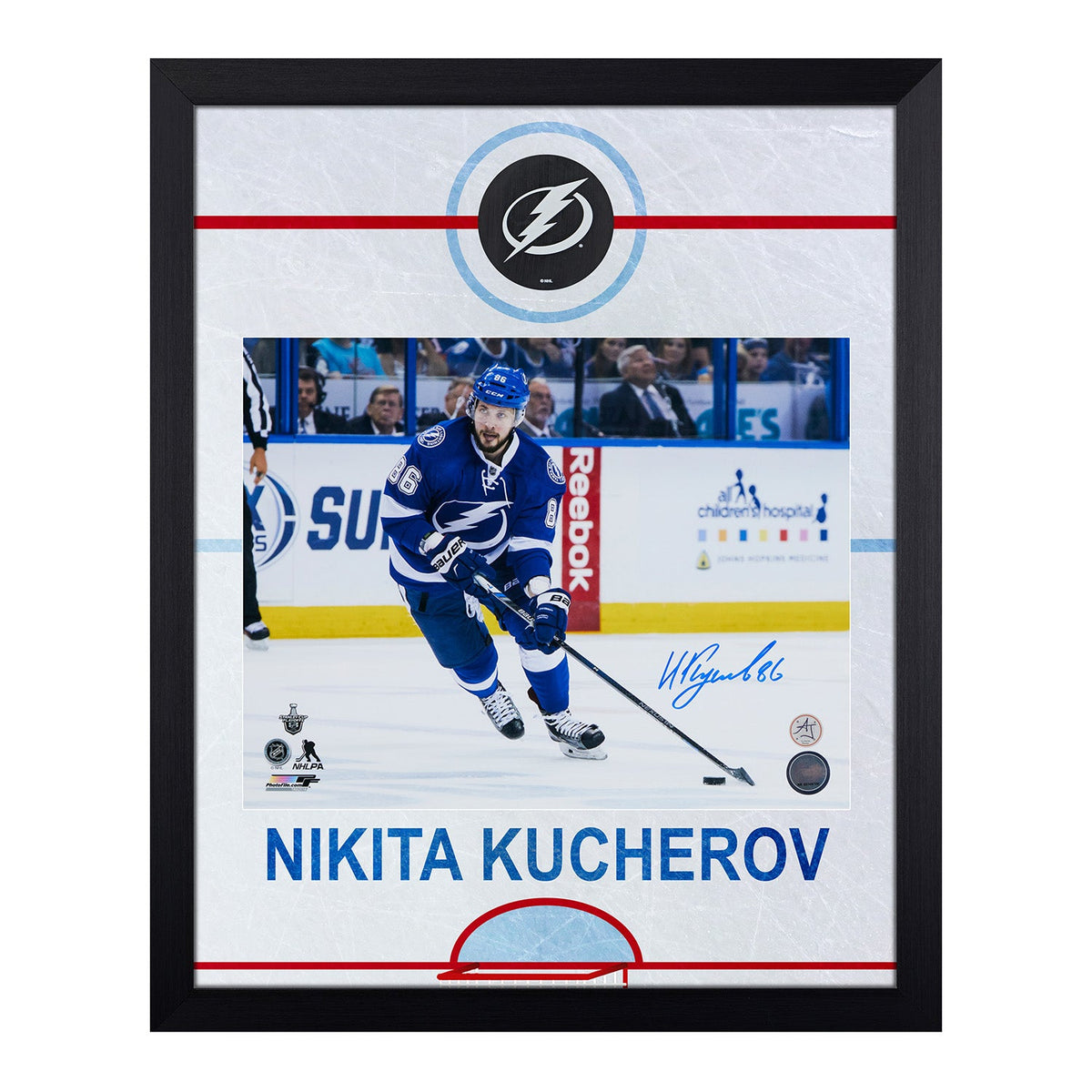 Nikita Kucherov Signed Tampa Bay Lightning Graphic Rink 19x23 Frame product image 1, provided for visual reference and