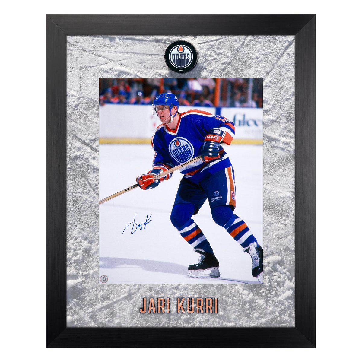 Jari Kurri Autographed Edmonton Oilers Etched Ice 26x32 Frame product image 1, provided for visual reference and product