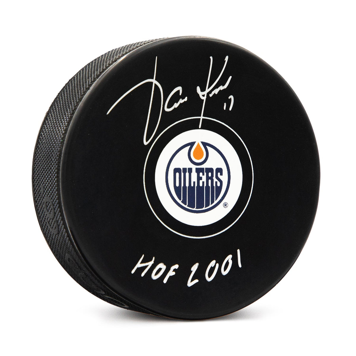 Jari Kurri Autographed Edmonton Oilers Hockey Puck with HOF Note product image 1, provided for visual reference and product