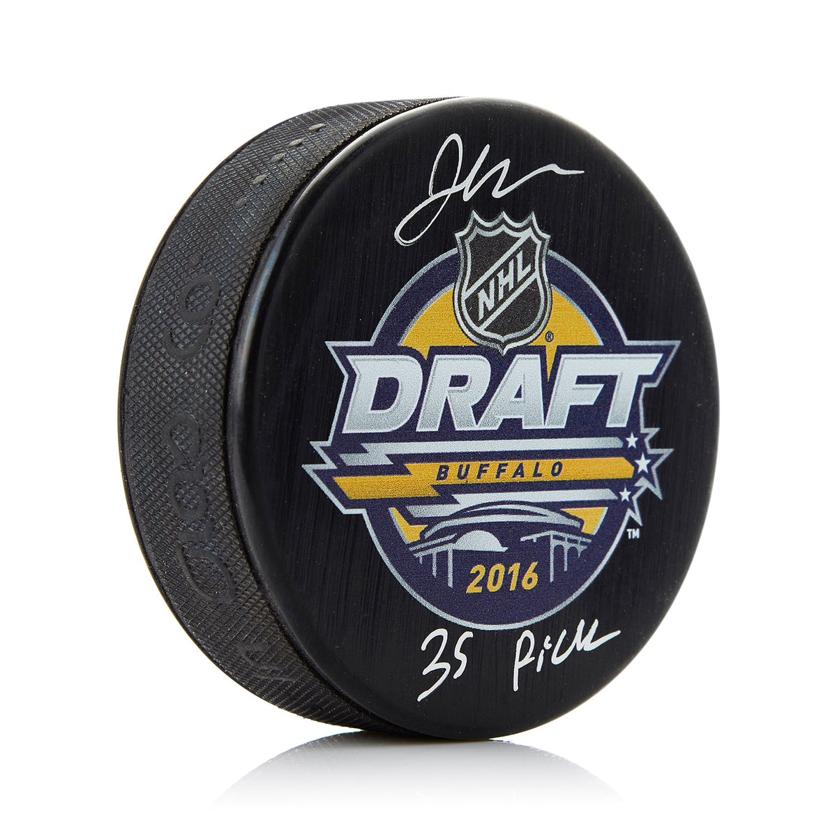 Jordan Kyrou Signed 2016 NHL Entry Draft Puck with 35th Pick Note product image 1, provided for visual reference and product