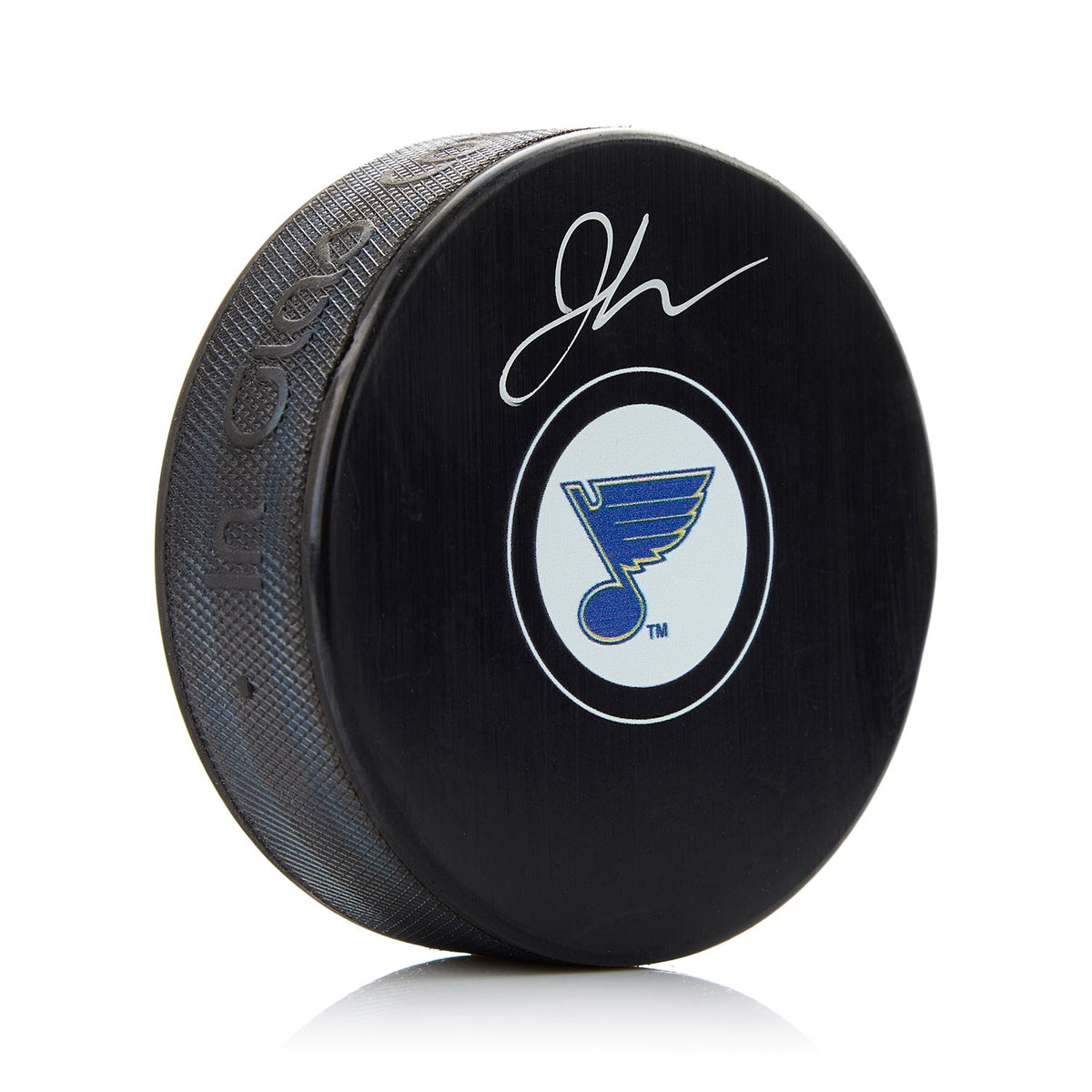Jordan Kyrou Autographed St Louis Blues Hockey Puck product image 1, provided for visual reference and product detail review