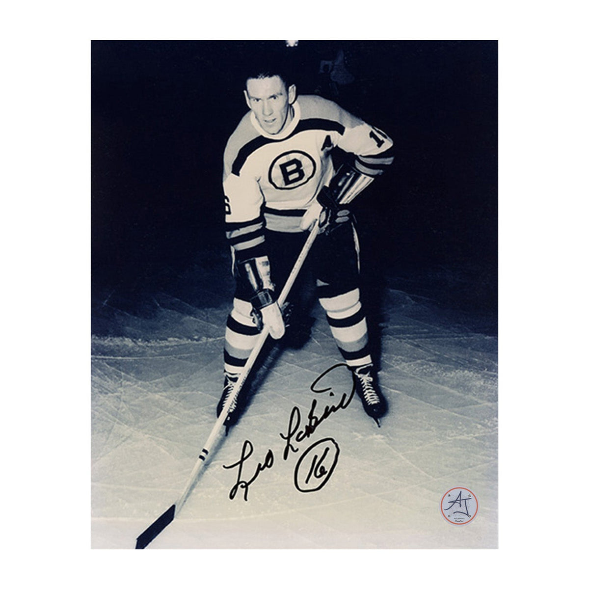 Leo Labine Autographed Boston Bruins Black and White 8x10 Photo product image 1, provided for visual reference and product