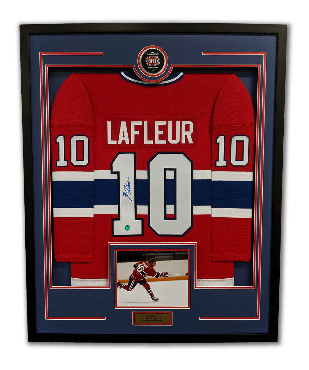 Guy Lafleur Signed Montreal Canadiens Puck Logo 36x44 Jersey Frame product image 1, provided for visual reference and