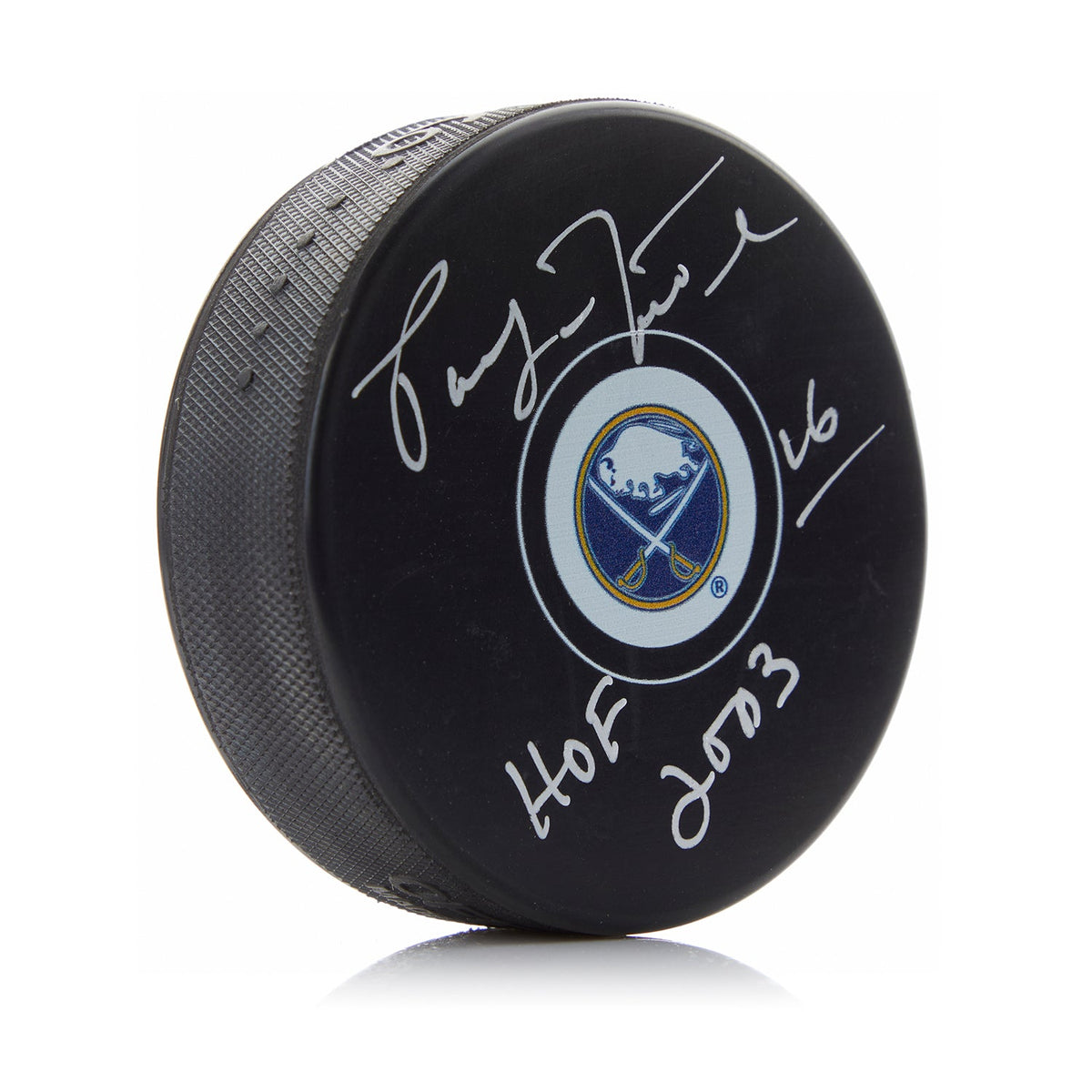 Pat LaFontaine Signed Buffalo Sabres Hockey Puck with HOF Note product image 1, provided for visual reference and product