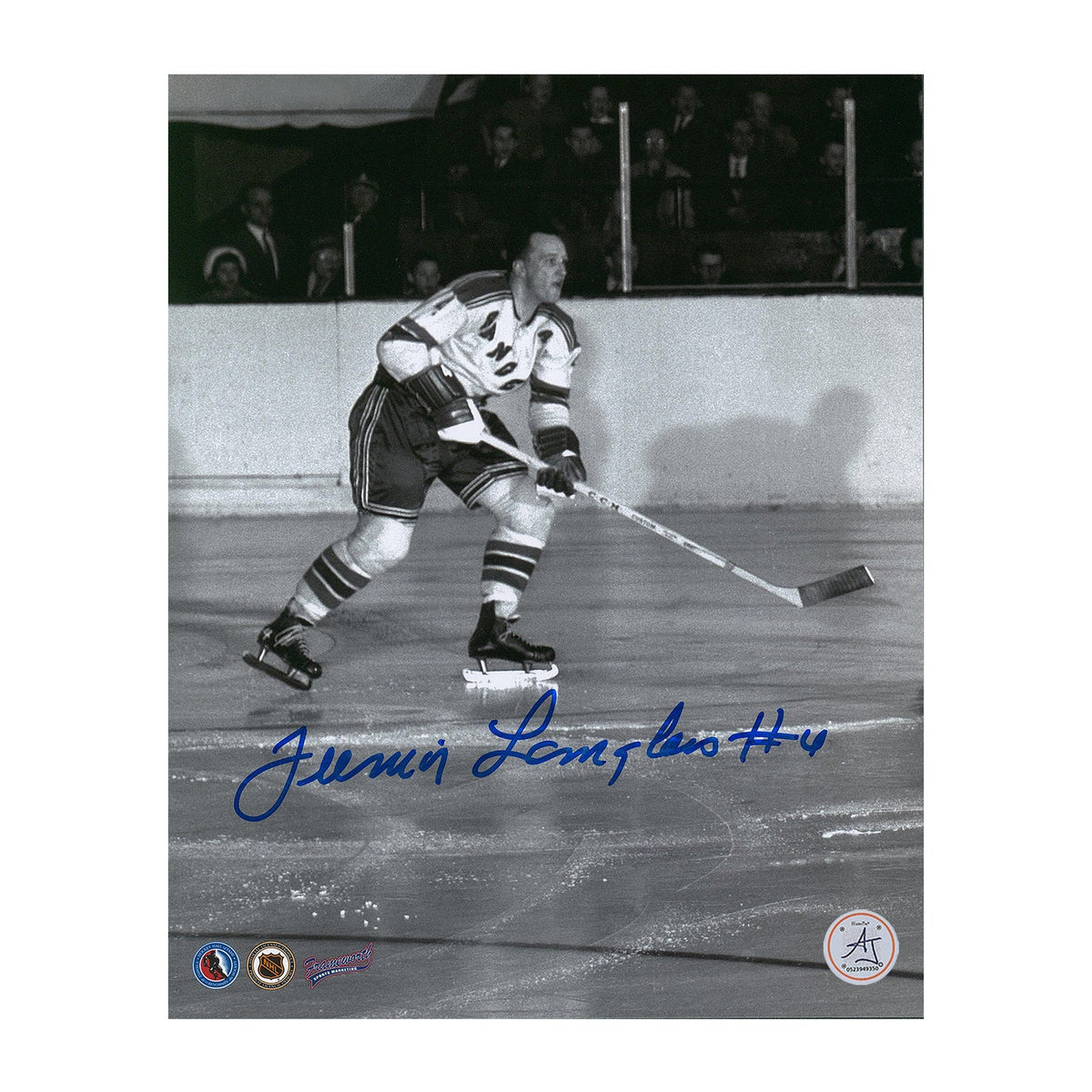 Junior Langlois Autographed New York Rangers Black and White 8x10 Photo product image 1, provided for visual reference and
