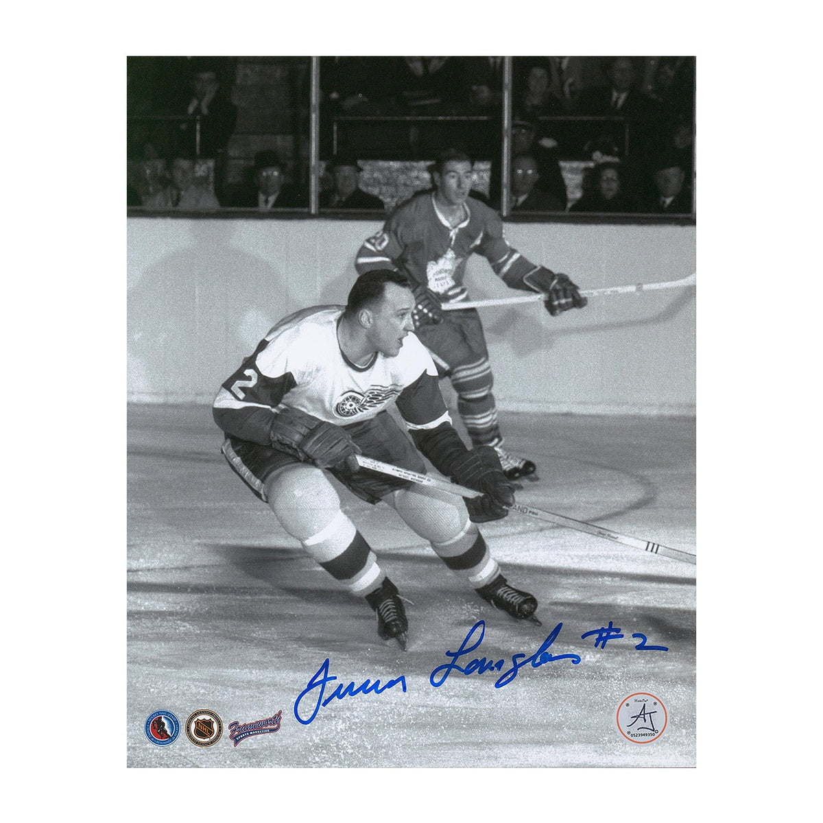 Junior Langlois Autographed Detroit Red Wings Black & White Action 8x10 Photo product image 1, provided for visual reference