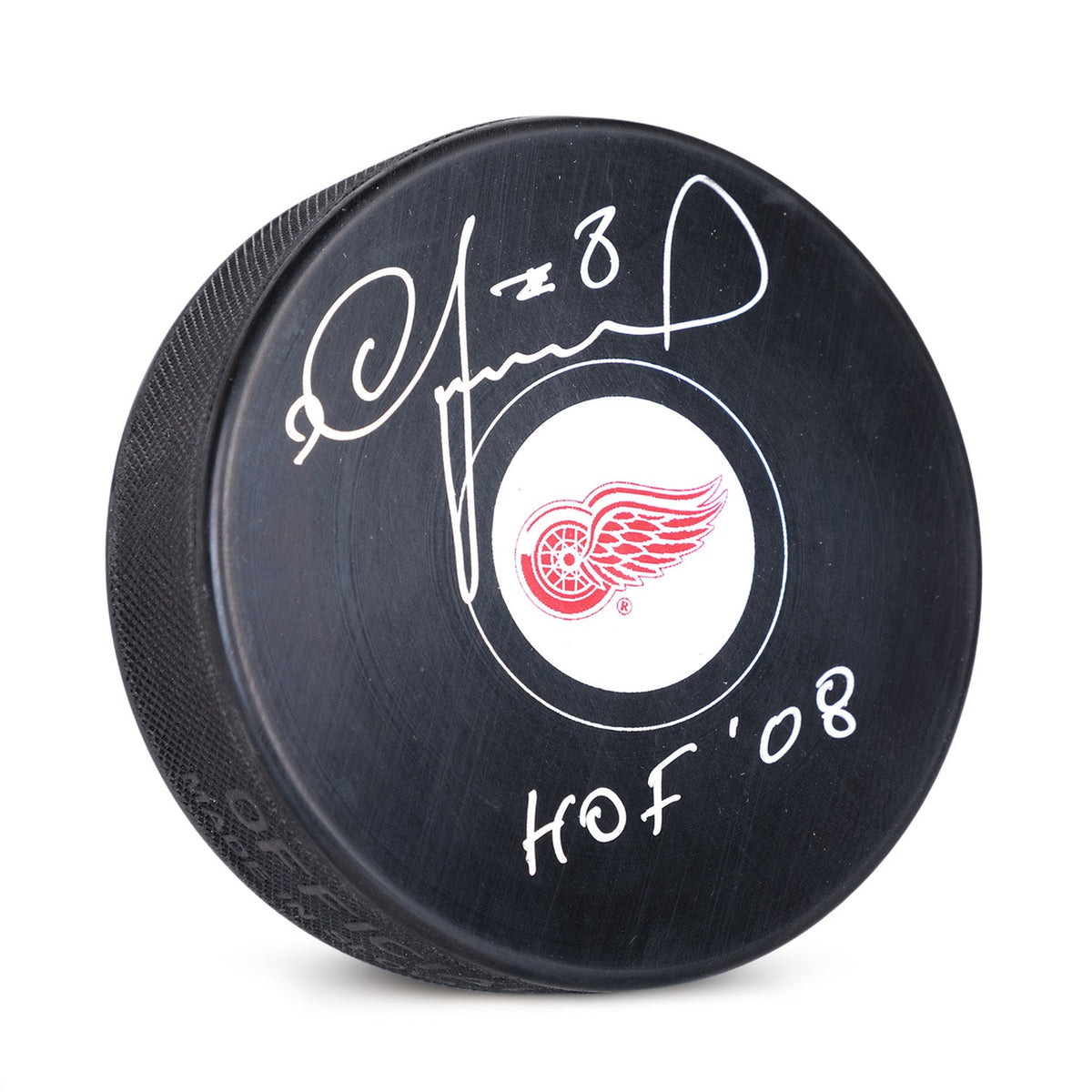 Igor Larionov Signed Detroit Red Wings Hockey Puck with HOF Note product image 1, provided for visual reference and product