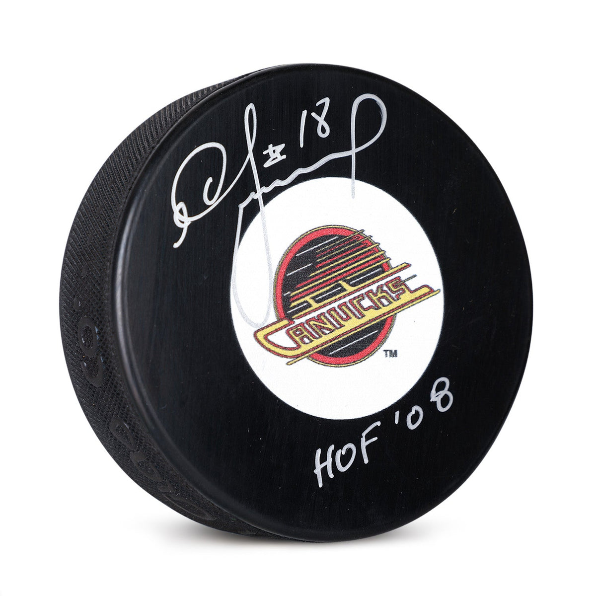 Igor Larionov Signed Vancouver Canucks Retro Logo Puck with HOF Note product image 1, provided for visual reference and