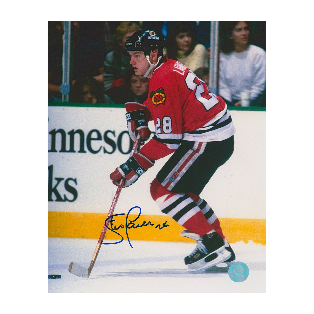 Steve Larmer Autographed Chicago Blackhawks Game Action 8x10 Photo product image 1, provided for visual reference and