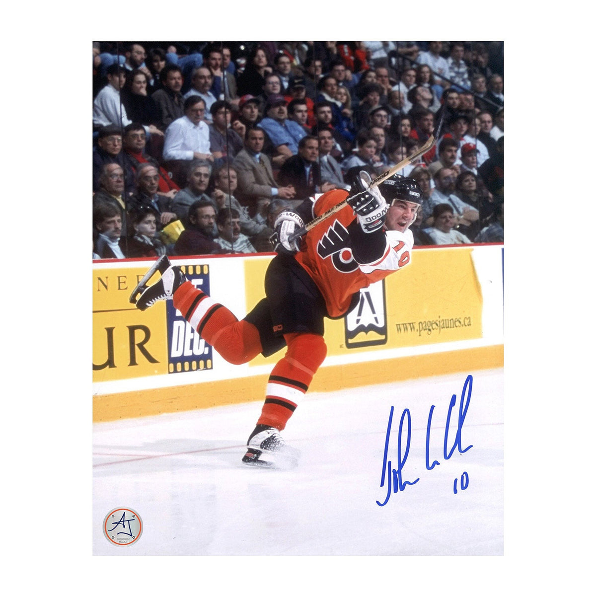 John Leclair Autographed Philadelphia Flyers Shooting 8x10 Photo product image 1, provided for visual reference and product