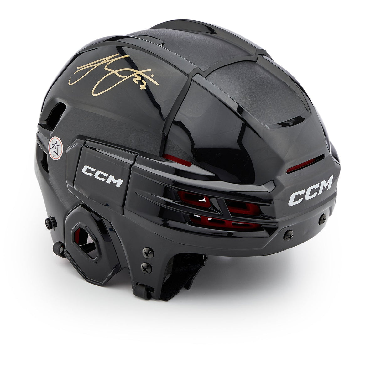 Hampus Lindholm Autographed Black CCM Tacks Hockey Helmet product image 1, provided for visual reference and product detail