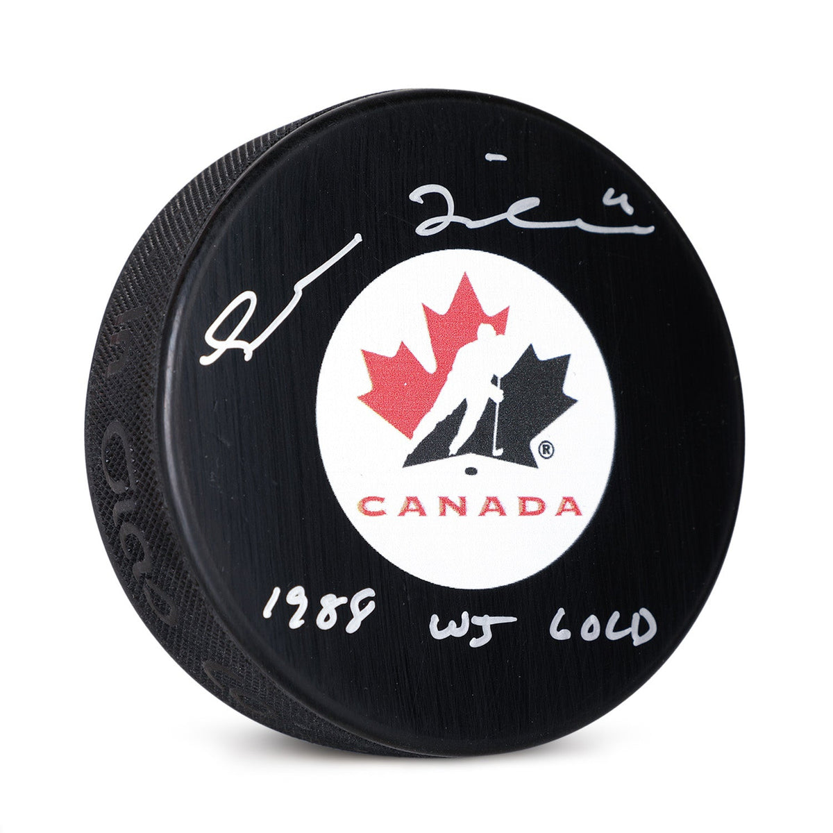 Trevor Linden Signed Team Canada Hockey Puck with 1988 WJ Gold Note product image 1, provided for visual reference and
