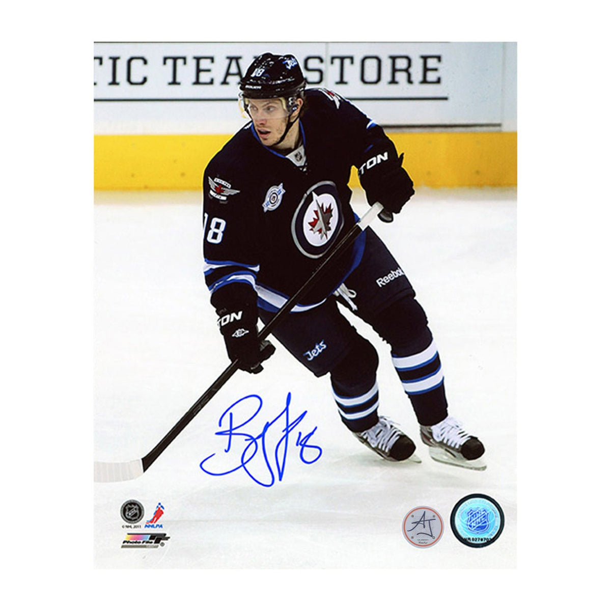 Bryan Little Signed Winnipeg Jets Game Action 8x10 Photo product image 1, provided for visual reference and product detail